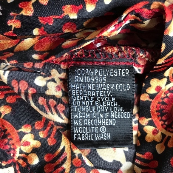 ESSENTIALS By MILANO Pleated S 3/4 Bell Sleeve Rust Cream Black Print Blouse - Picture 12 of 13